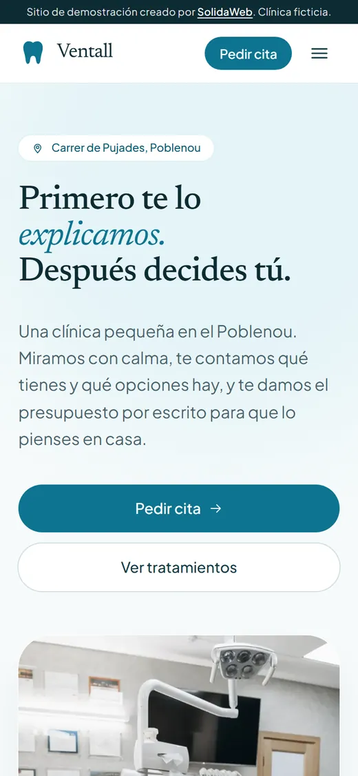 Captura en móvil de la web de demostración Clínica Dental Ventall
