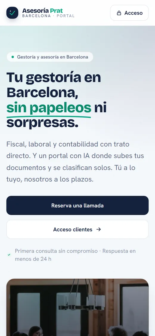 Captura en móvil de la web de demostración Asesoría Prat