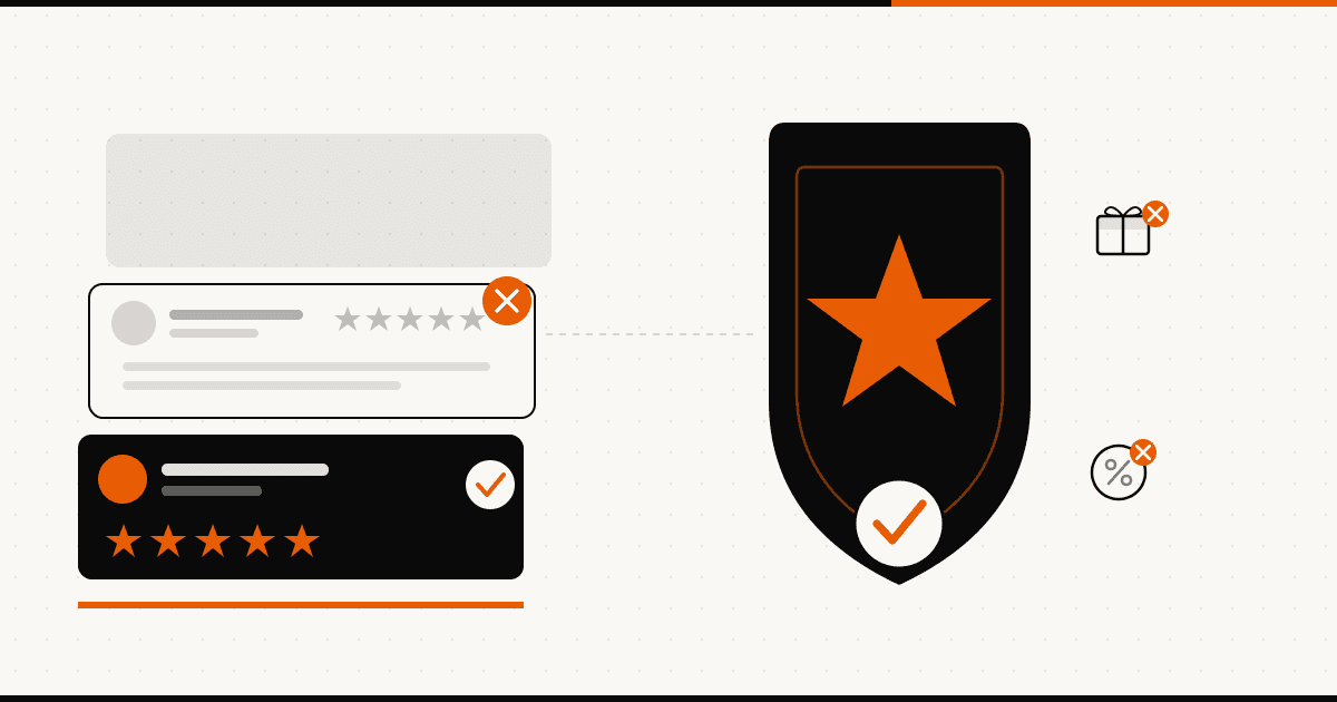 Tarjeta de reseña con una estrella eliminada junto a un escudo de política de Google